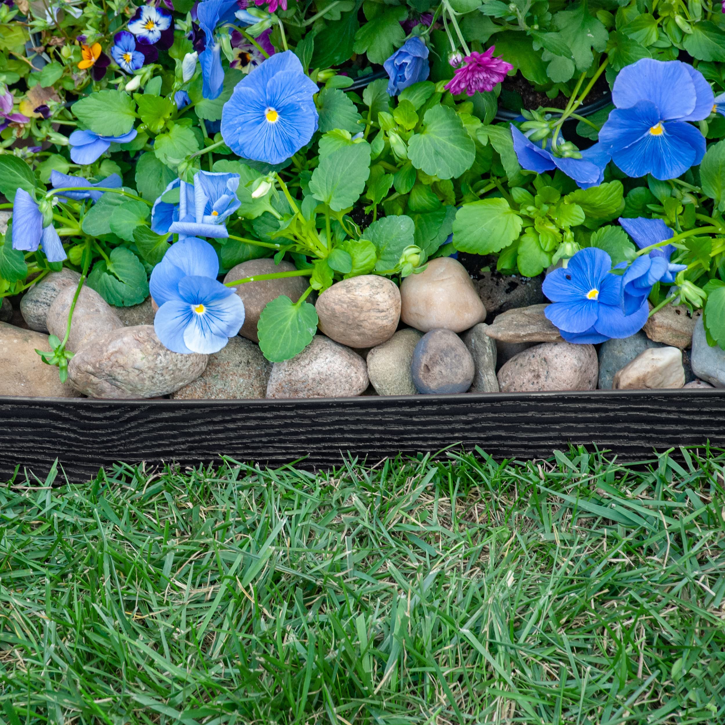 EasyFlex Tall Wall No-Dig Landscape Edging with Anchoring Spikes, 2.5 in. Tall Straight Top Plastic Garden Border with Woodgrain Texture, 40 Foot Kit,