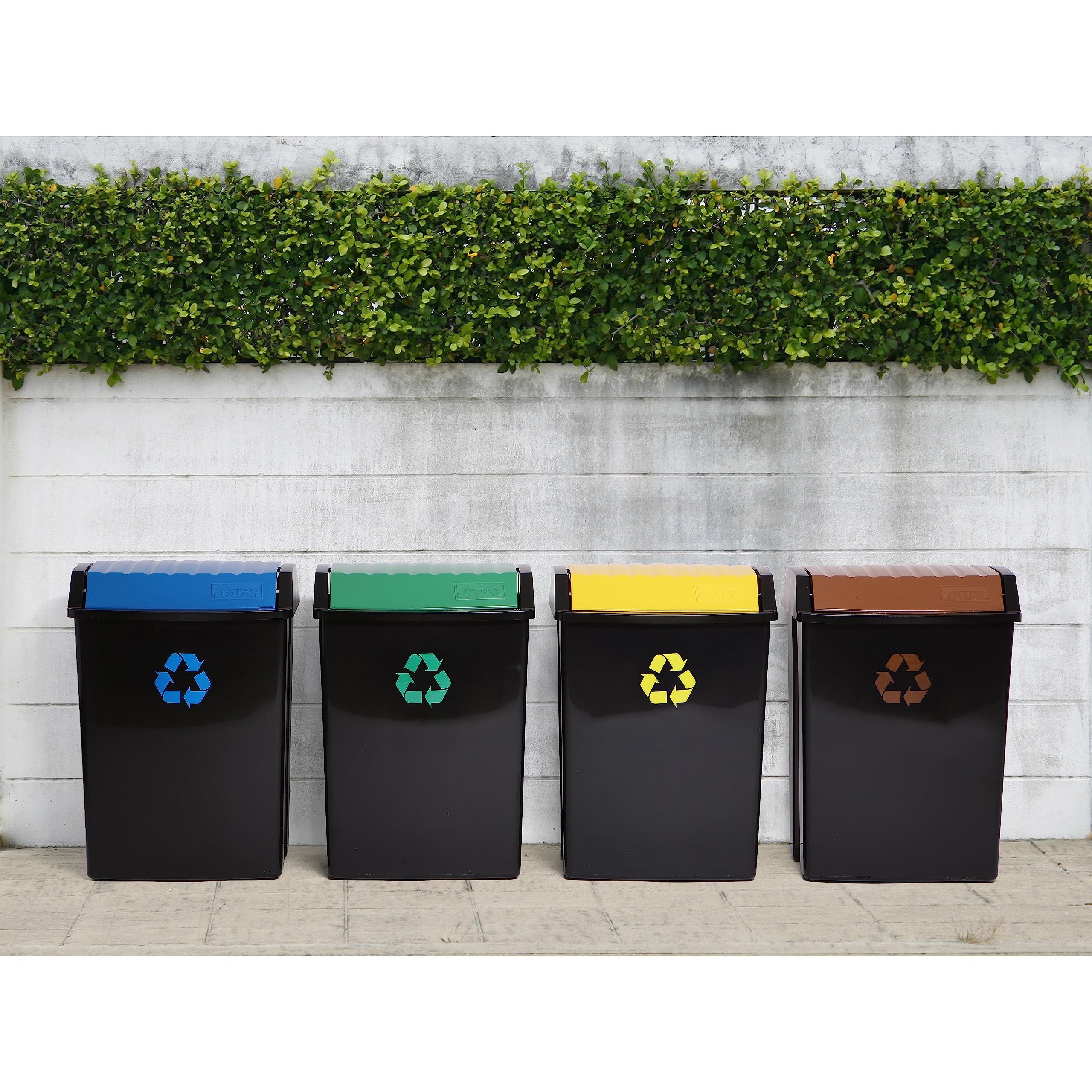 TATAY Recycling Bin, 50L Capacity, Swing Lid, Polypropylene, BPA Free, Solar Protection, Green . Dimensions 40,5 x 33,5 x 57,5 cm