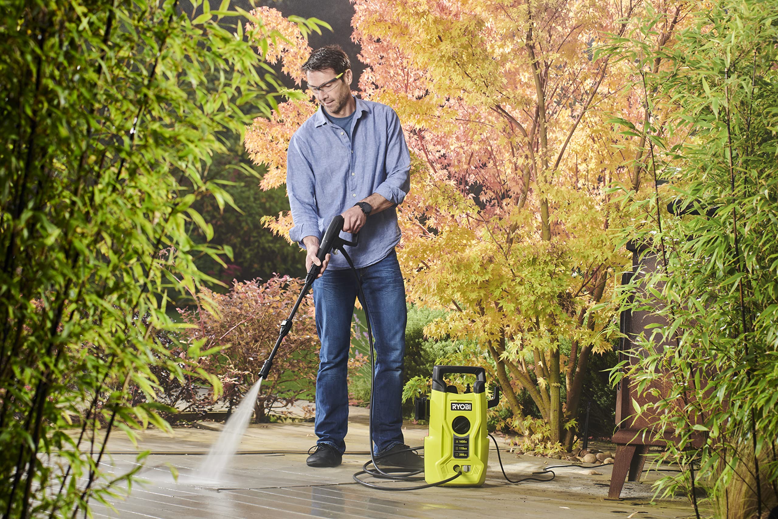 RYOBI RY110PWA 1400W 110bar Pressure Washer, Hyper Green,5133005366