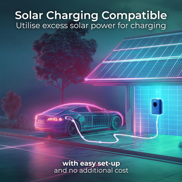 Masterplug Smart EV Home Wall Charger for Type 2 Electric and Plug-In Hybrid Vehicles, Tethered with 5m Cable, Mode 3, App Control, Solar Charging, Single Phase, Black, IP55, 7.4kW, 32A, EVCM3ST7B-MP