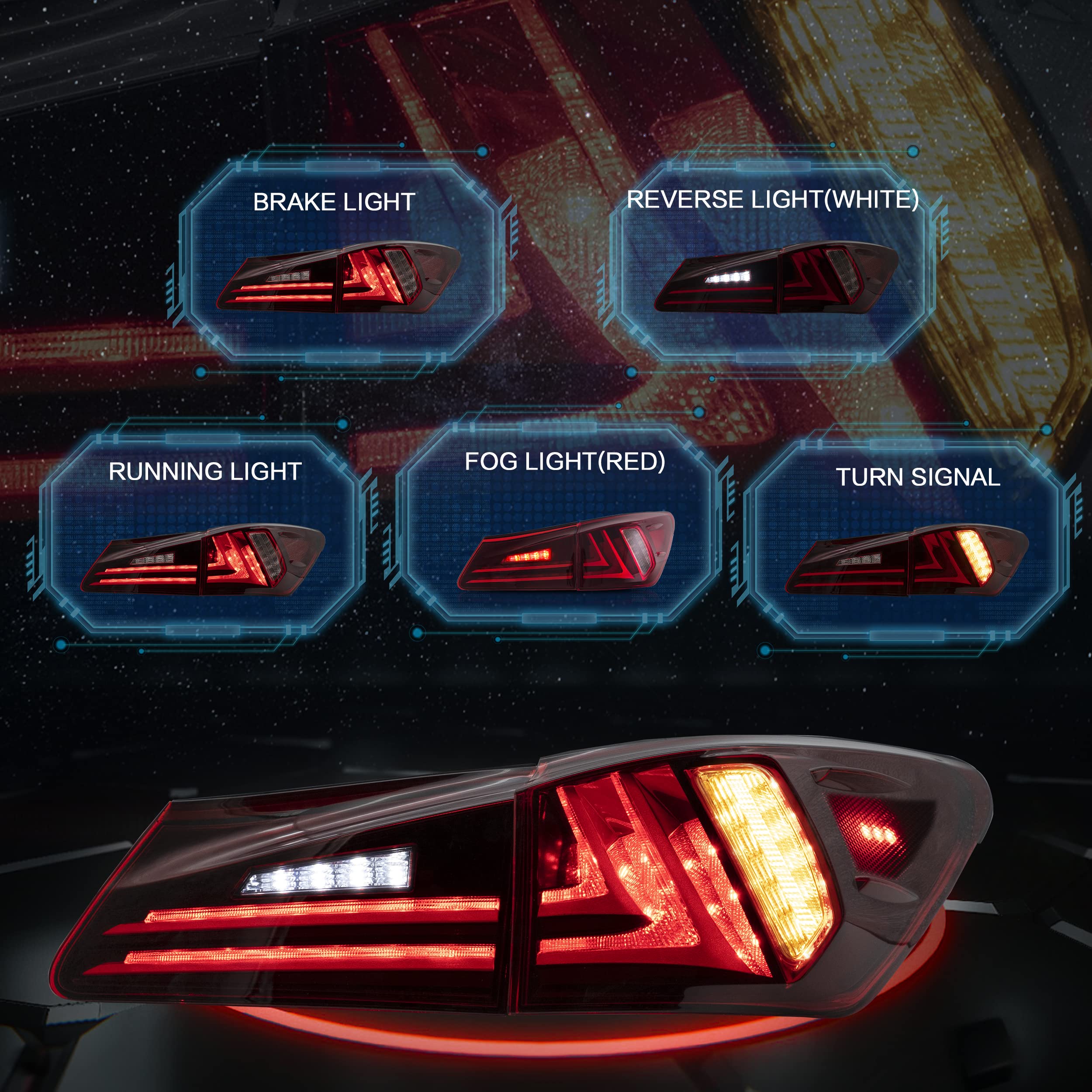 VLAND LED Taillights Fit for Lexus IS250 IS350 2006-2012 Rear Lights withSequential Turn Signal, Smoked