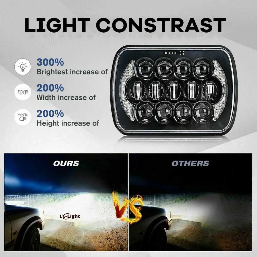 5X7" 7x6 Inch Rectangle LED Headlight DRL Brightest For Toyota Pickup Truck Toyota Pickup MR2 Celica Supra Nissan 240SX