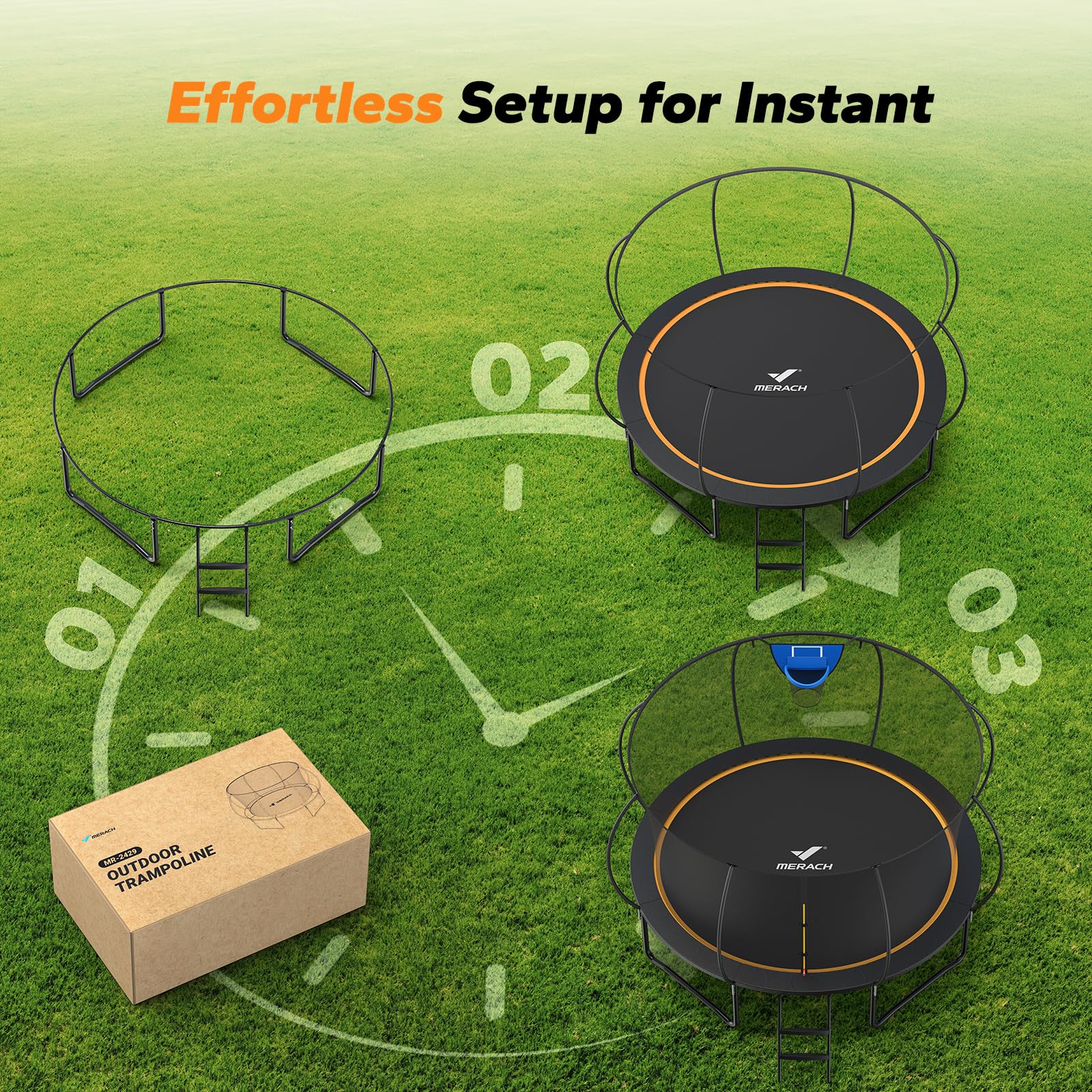 MERACH Trampoline 10ft/12ft/14ft/16ft, Outdoor Large Trampolines with Safety Net & Basket Ball, Max Load 330lb Rebounder Trampoline for Adults Family