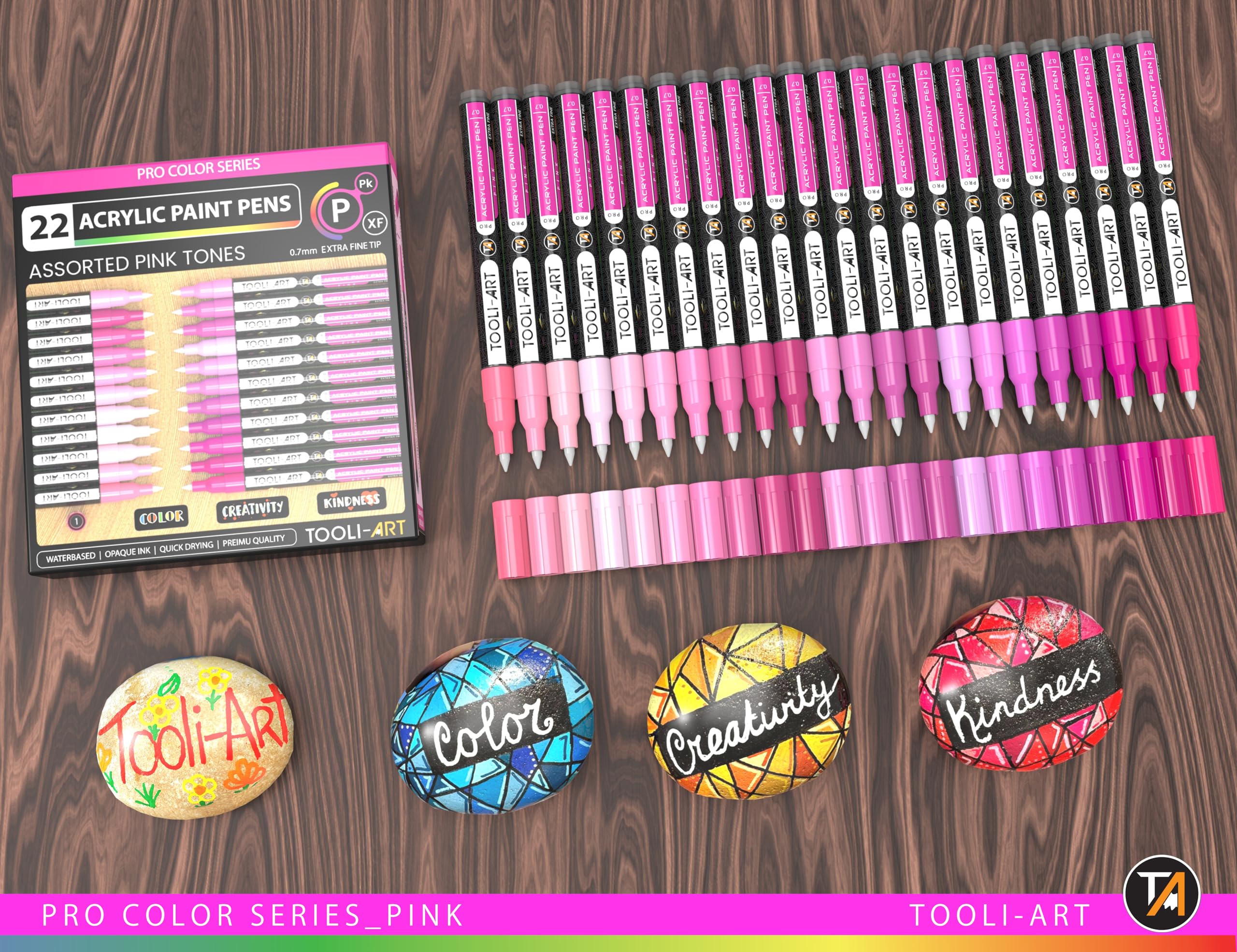 Acrylic Paint Pens 22 Pink Tones Assorted Pro Colour Series Markers Set 0.7mm Extra Fine Tip for Rock Painting, Glass, Mugs, Wood, Metal, Canvas,