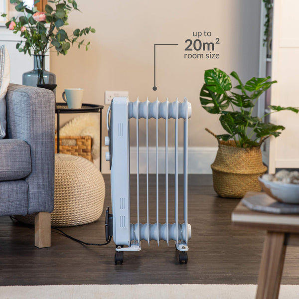 Russell Hobbs 1500W/1.5KW Oil Filled Radiator, 7 Fin Portable Electric Heater - White, Adjustable Thermostat with 3 Heat Settings, Safety Cut-off, 15 m sq Room Size, RHOFR5001, 2 Year Guarantee