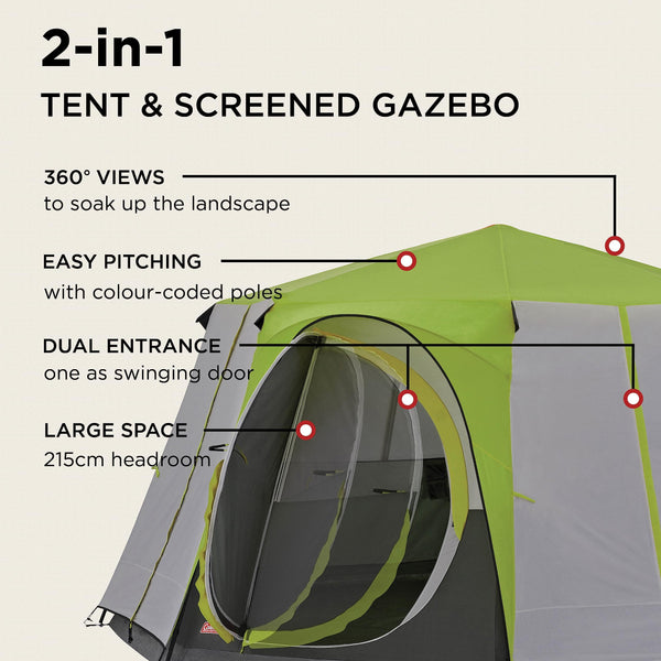 Coleman Tent Octagon, 6 Man Festival Dome Tent, 6 Person Family Camping Tent with 360° Panoramic View, Stable Steel Pole Construction, Sewn-in Groundsheet, 100 Percent Waterproof