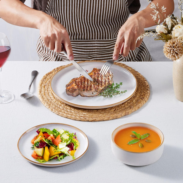 Homikit 12 Piece Dinner Set, Reactive Glaze Kitchen Dinnerware Sets for 4, Elegant Stoneware Included Plates and Bowls, Non-Scratch & Sturdy,