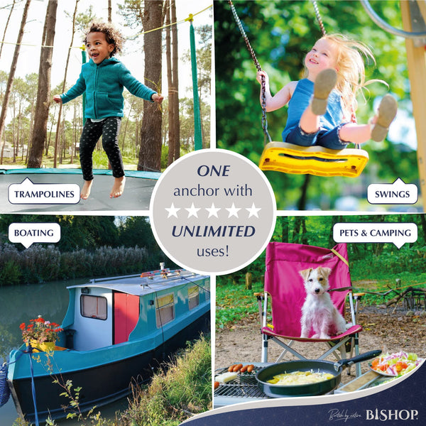 Bishop Security Ground Anchors Universal Screw For Trampolines, Tarpaulins & Swings (480mm, Pack Of 4)