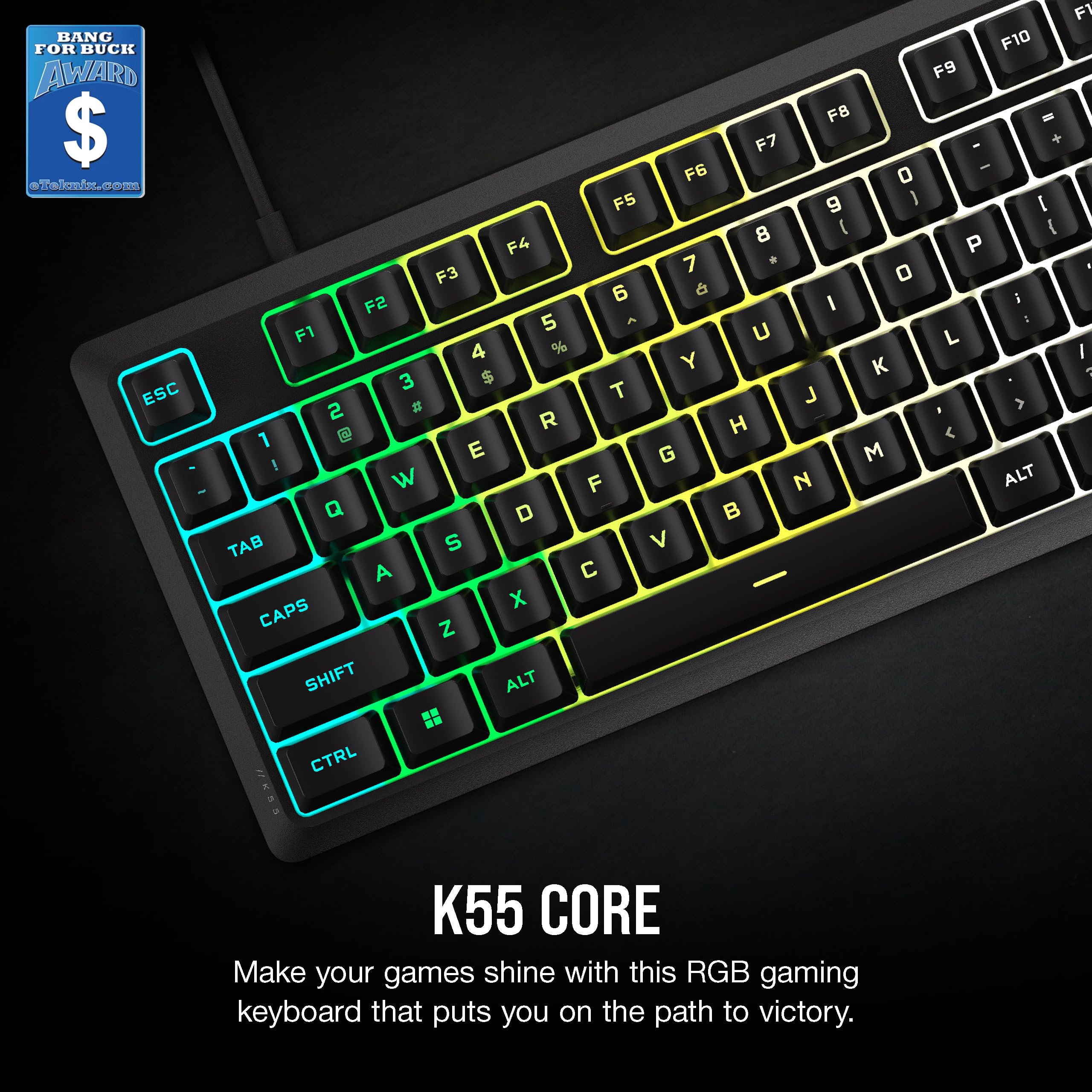 CORSAIR K55 RGB PRO Membrane Wired Gaming Keyboard – IP42 Dust and Spill-Resistant – 6 Macro Keys with Elgato Integration – iCUE Compatible – QWERTY UK – PC, Mac, Xbox – Black