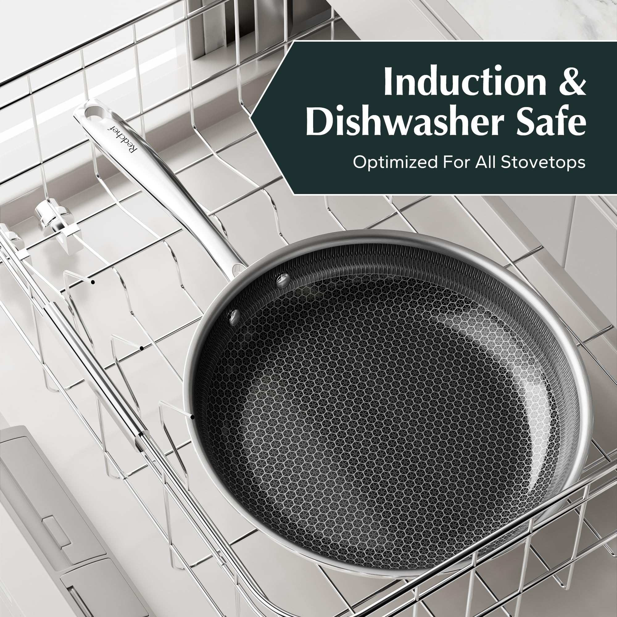 Redchef Non Stick Hybrid Egg/Omelette Pan,20cm Ceramic Frying Pan,Tri-Ply Stainless Steel Skillet,Non Toxic,PFAS PFOA/PTFE Free,Dishwasher/Oven Safe,Suitable for Induction Hobs,8"(Beige)