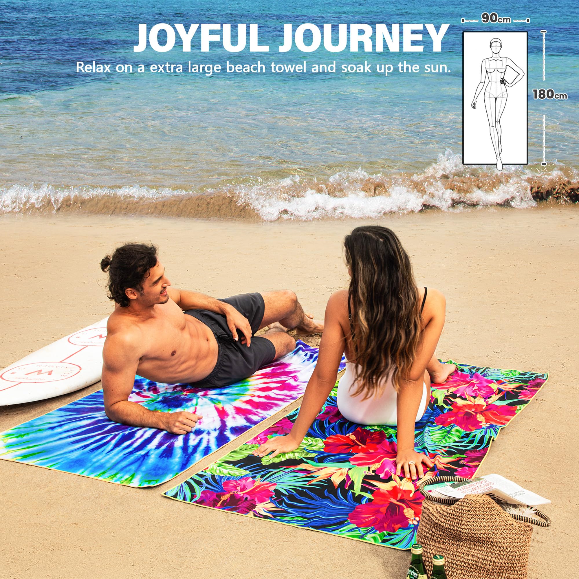 Winthome Beach Towel, Extra Large Microfibre Beach Towel for Adult, Double Sides Sand Free Quick Dry lightweight Travel Swimming Towel(Pink + Green, 90×180cm - 2 pack)