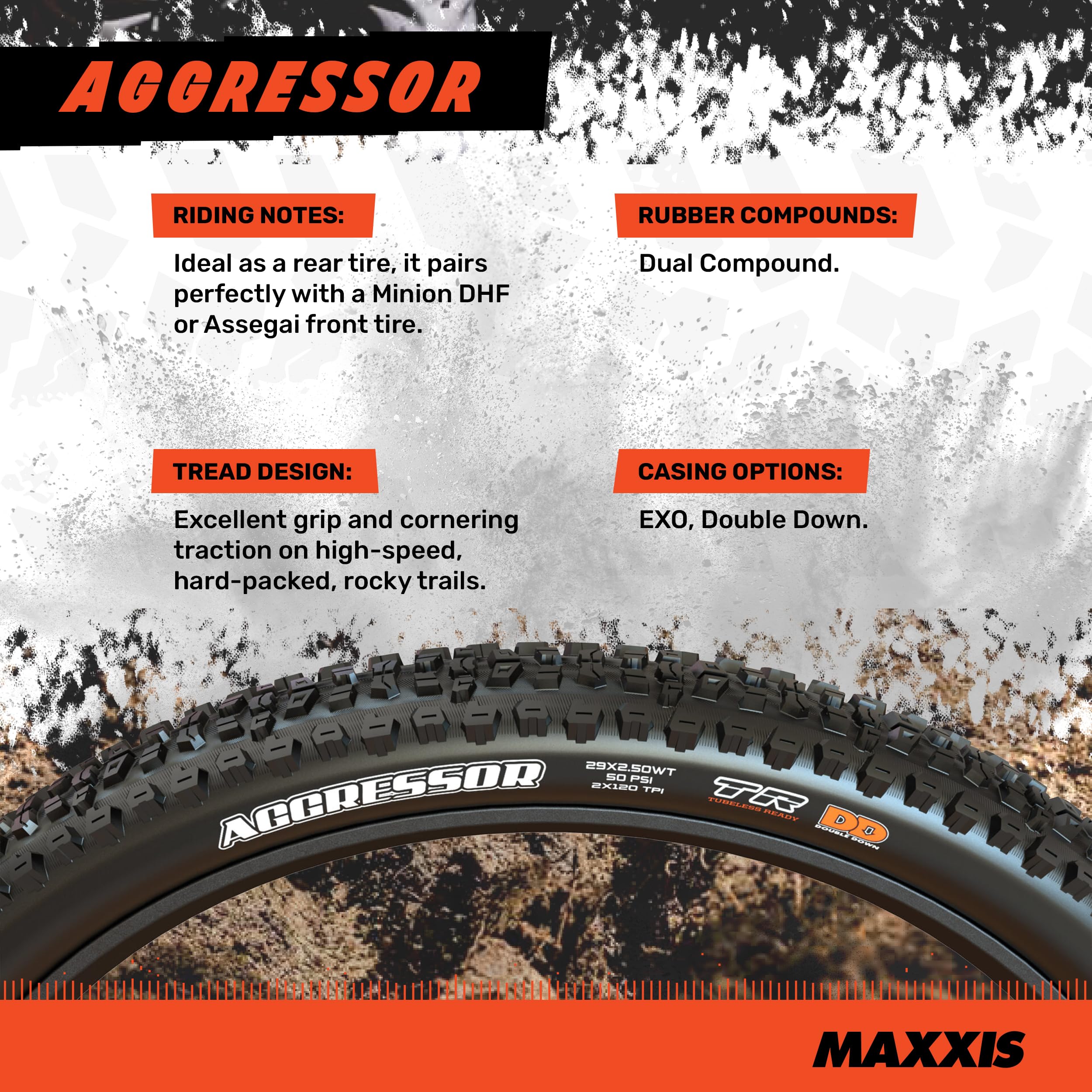 Maxxis Aggressor Folding Dual Compound Exo/tr Tyre - Black, 29 x 2.50-Inch
