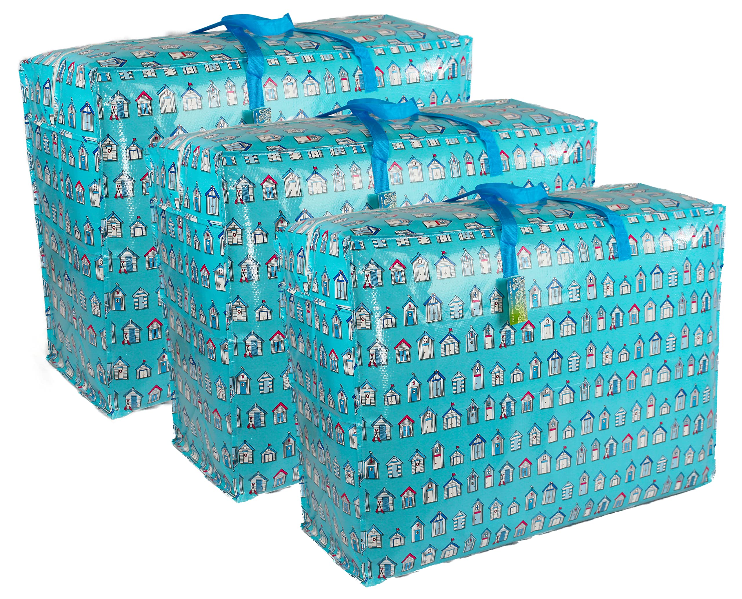 Extra Large Storage Bags Water & Dust Resistant. Double zipped storage bags for toys, laundry, bedding. Underbed Wardrobe Space Saver Blue Beach huts