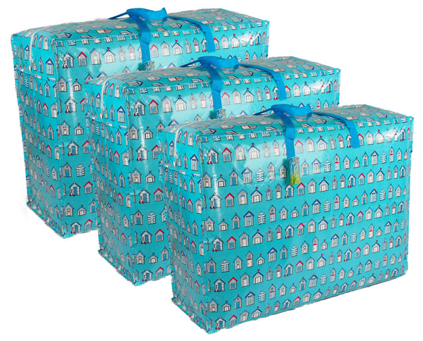 Extra Large Storage Bags Water & Dust Resistant. Double zipped storage bags for toys, laundry, bedding. Underbed Wardrobe Space Saver Blue Beach huts