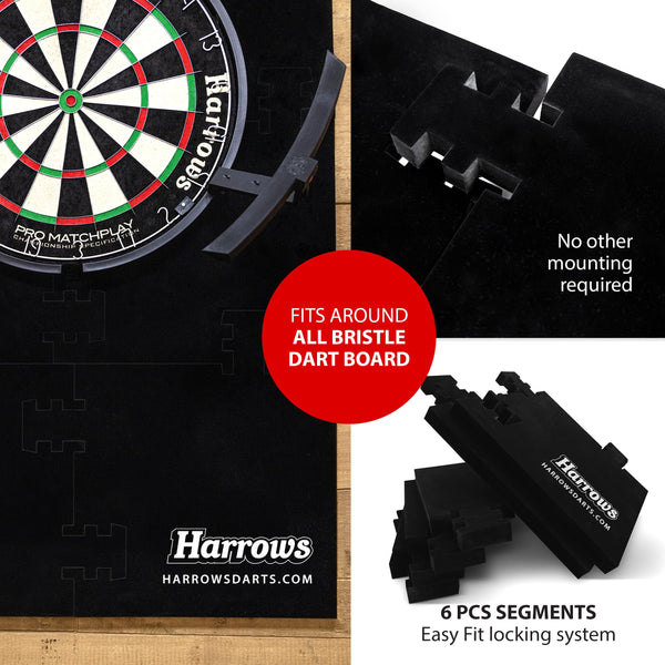 Harrows XL Dart Board Surround Ring - 6pcs Easy Assembly Wall Protector - 140% Larger - Double Sided for Long Life
