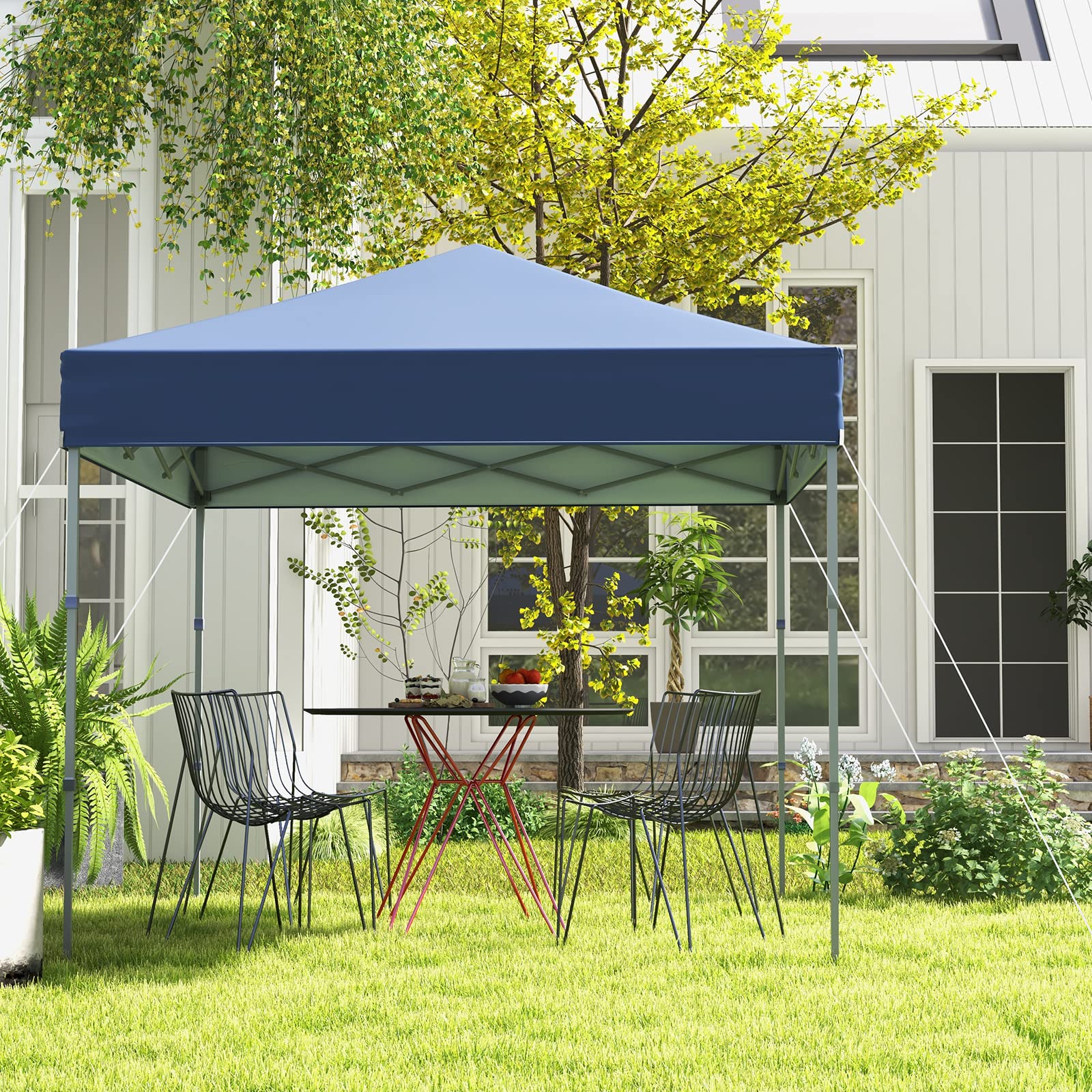 COSTWAY 2m x 2m Pop up Gazebo, 3-Position Height Adjustable Commercial Instant Canopy Tent with Carry Bag, Garden Patio Sun Shelter for Camping BBQ Party (Blue, 198 x 198 x 190-244 cm)