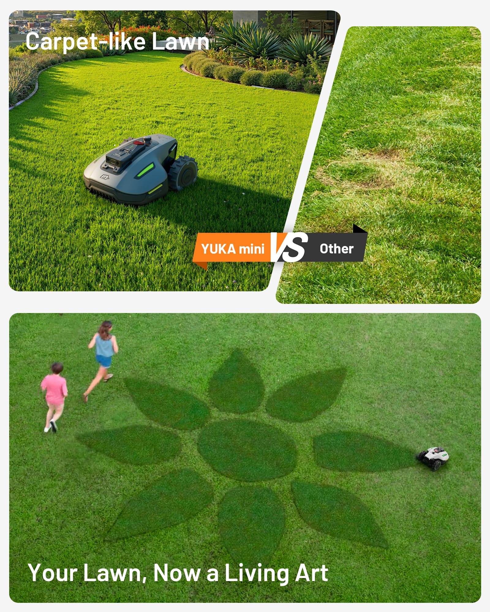 MAMMOTIONYUKA mini Robot Lawn Mower without Boundary Auto Mapping UltraSense Al Vision, 80% Gradient, 25-70 mm Cutting Height (YUKAmini700)