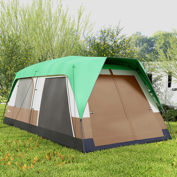 Outsunny 6-7 Man Camping Tent with 2 Rooms, 3000mm Waterproof Family Tent with Sewn in Groundsheet and Top Light Hook, Portable with Bag, for Fishing Hiking Festival