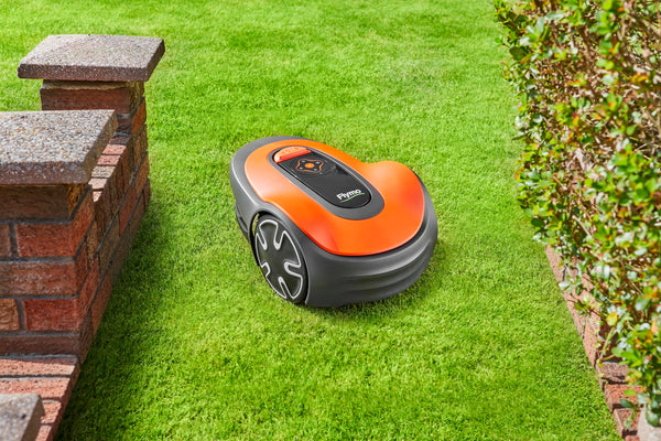 Flymo EasiLife 250 GO Robotic Lawn Mower - Cuts Up to 250 sq m, Ultra Quiet Mowing, Manicured Lawn, Bluetooth Application Control, Safety Sensors, Hose Washable, Lifestyle Functions, Orange and Grey