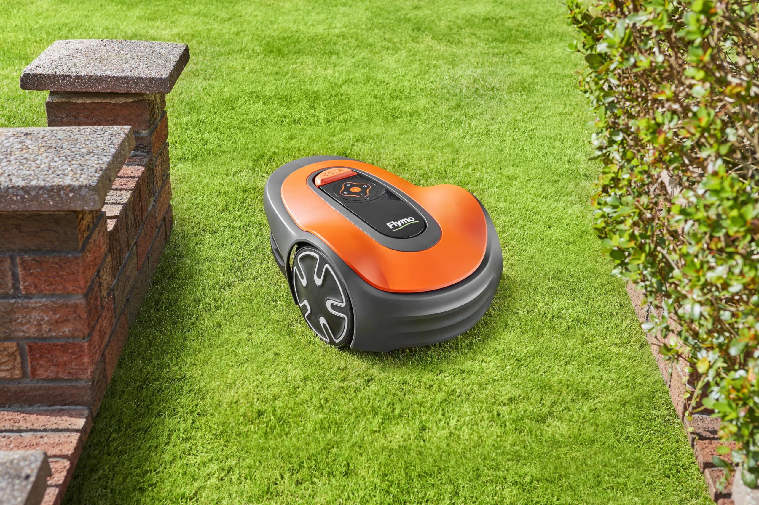Flymo EasiLife 250 GO Robotic Lawn Mower - Cuts Up to 250 sq m, Ultra Quiet Mowing, Manicured Lawn, Bluetooth Application Control, Safety Sensors, Hose Washable, Lifestyle Functions, Orange and Grey