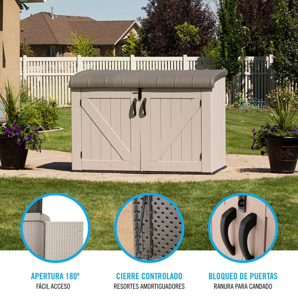 LIFETIME Plastic Wood Grain Textured Storage Box Desert Sand/Grey, 151x72x69 cm