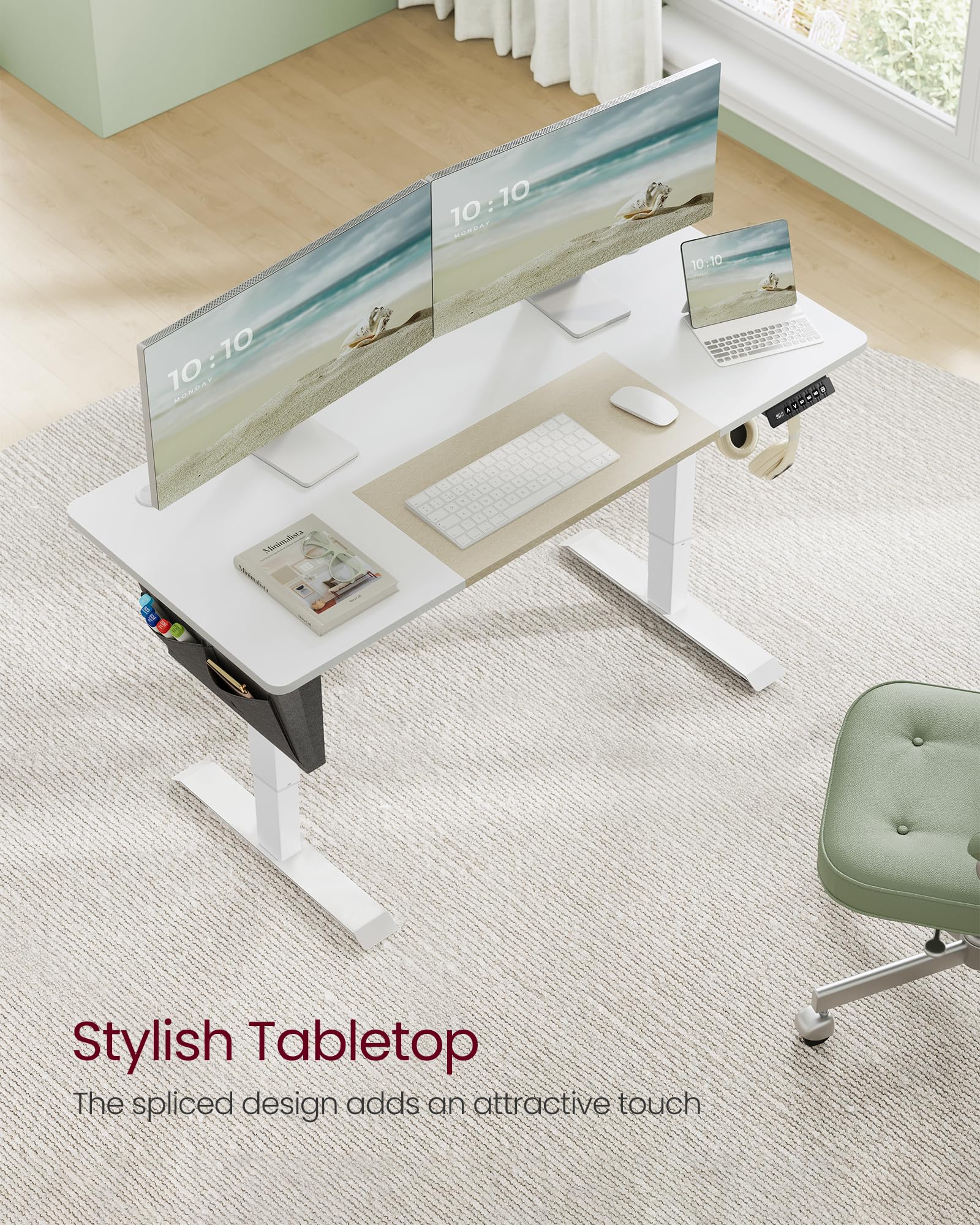 VASAGLE Electric Standing Desk, Height Adjustable Desk, 60 x 140 x (72-120) cm, 4 Memory Heights, Storage Pocket, for Home Office, Study, Rustic Brown and Ink Black LSD134K02