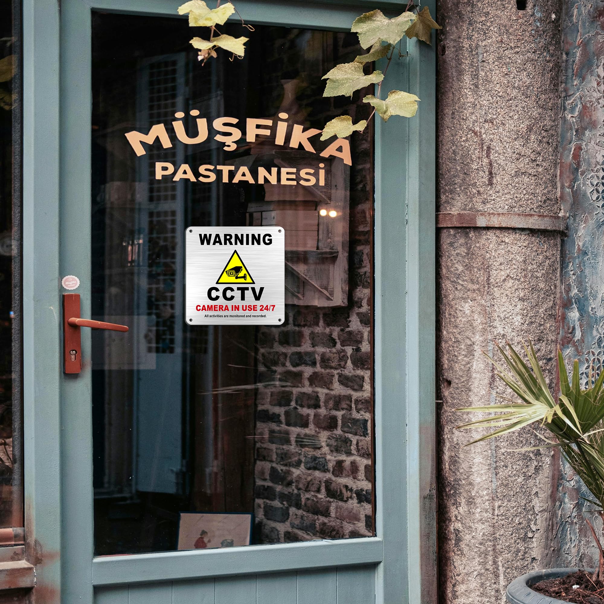 TAKULA Pre-drilled CCTV Sign - 15 * 15cm Aluminium Brushed Metal Sign - 24 HR Outdoor Waterproof, UV Resistant, Durable | Pack of 1