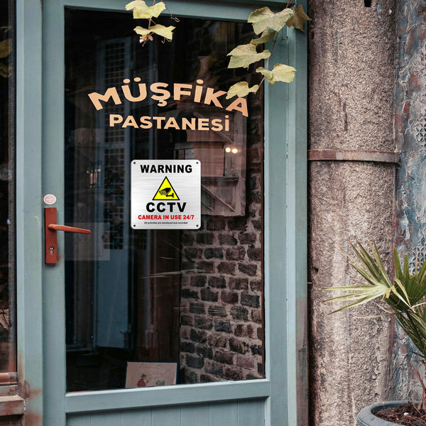 TAKULA Pre-drilled CCTV Sign - 15 * 15cm Aluminium Brushed Metal Sign - 24 HR Outdoor Waterproof, UV Resistant, Durable | Pack of 1