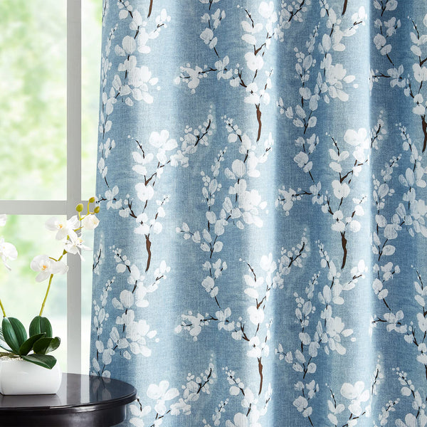 Fmfunctex Blue Floral Blackout Curtains for Bedroom 72 inch Drop Eyelet Curtains for Living Room Nursary Blossom Thermal Insulated Window Curtain