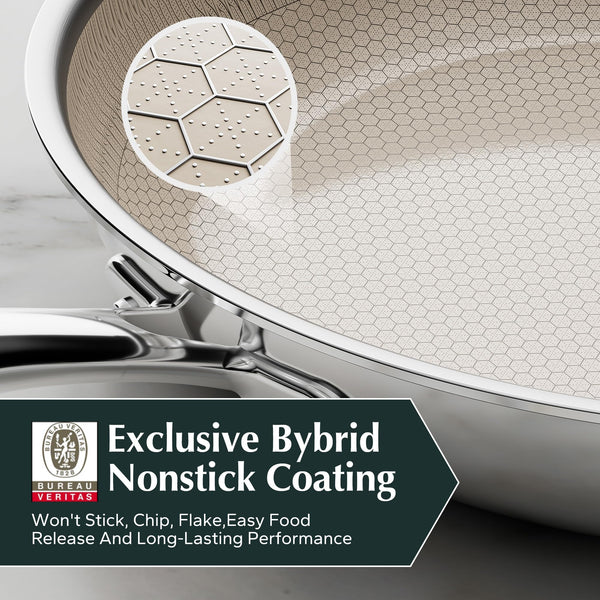 Redchef Non Stick Hybrid Egg/Omelette Pan,20cm Ceramic Frying Pan,Tri-Ply Stainless Steel Skillet,Non Toxic,PFAS PFOA/PTFE Free,Dishwasher/Oven Safe,Suitable for Induction Hobs,8"(Beige)