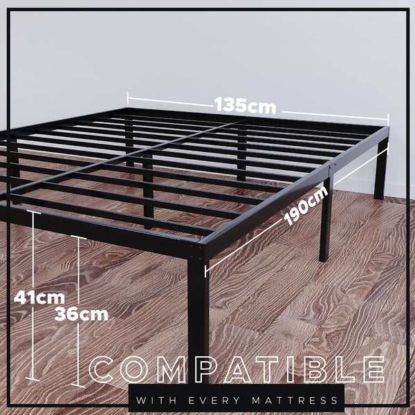 Dreamzie - Double Bed Frames Metal 135x190 with Storage 41cm - Sturdy and 20min Easy Assembly Bed Frames - Large Storage