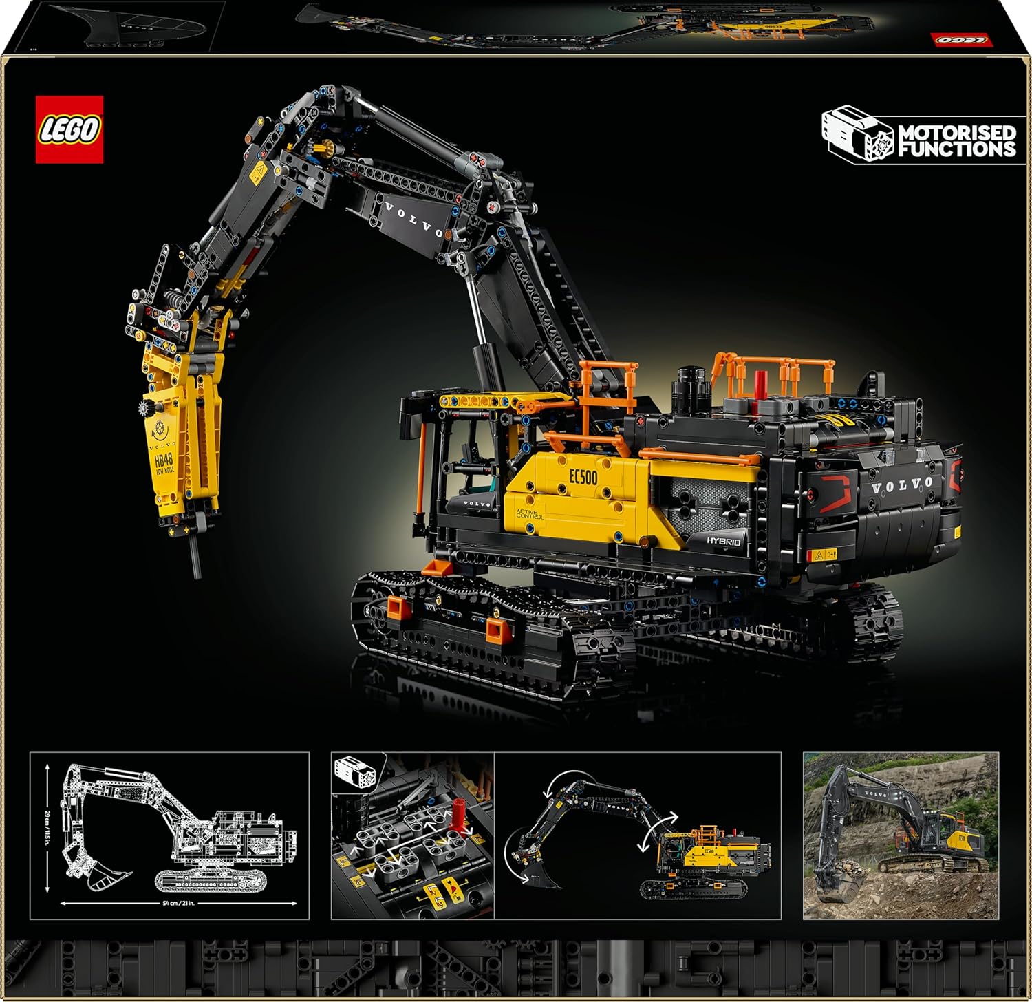 LEGO Technic Volvo EC500 Hybrid Excavator - Motorised Construction Vehicle Model Kit for Adults - incl. a Movable Boom Arm & Tracks plus Hammer & Shovel Tools - Gift Idea - 42215