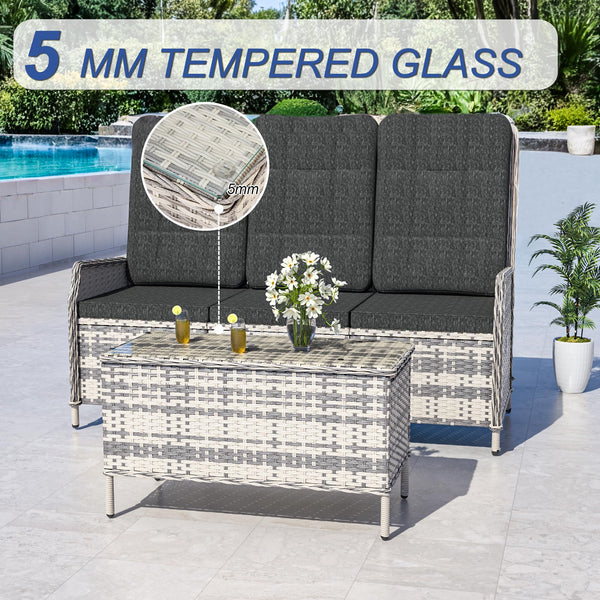 Trumbeak Polyrattan Lounge Set - 3 People Garden Furniture Seating Set Table - Seat Set with Adjustable Backrest Made of Garden Sofa, Side Table for Garden, Black