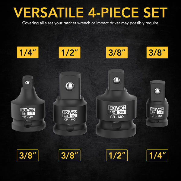 LEXIVON Impact Grade Socket Adapter Set, 3" Extension Bit with Holder | 3-Piece 1/4", 3/8", and 1/2" Drive, Adapt Your Power Drill to High Torque Impact Wrench (LX-101)