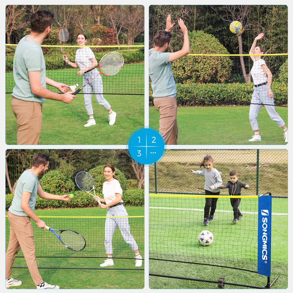 SONGMICS 3 m Badminton Net, Volleyball Net, Adjustable Poles Height, Portable Set for Tennis