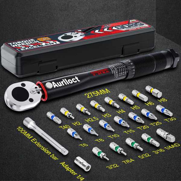 1/2" Torque Wrench Set, Car Wheel Torque Spanner 20-230 Nm with 3/8'' Adapter, ± 3% Accuracy, 72 Tooth for Car Repair, Tire Replacement Etc