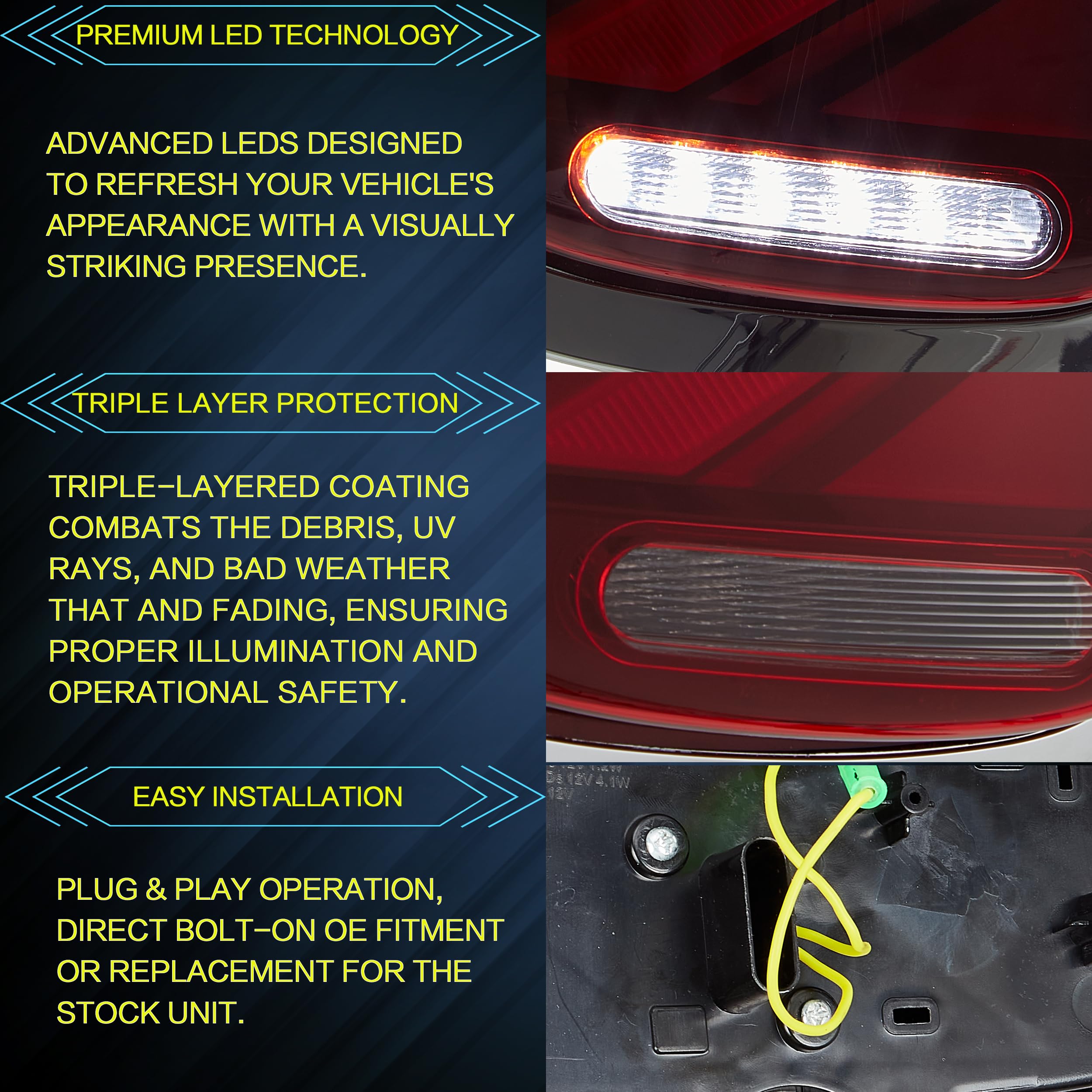 VLAND LED Tail Light Compatible with BMW Mini Cooper F55 F56 F57 2014-2021, Rear Lights with Sequential Turn Signal, Electroplated housing, Red