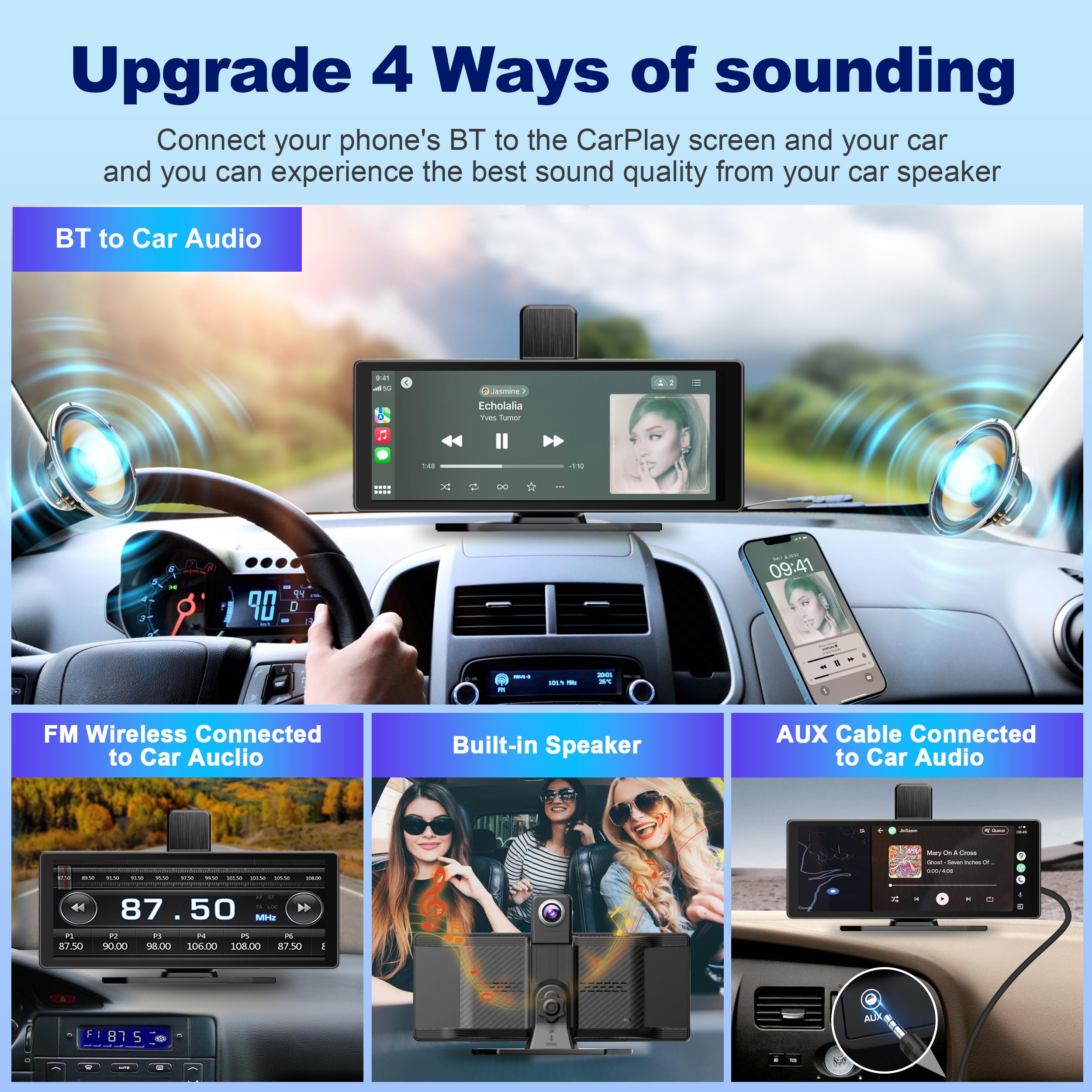 Portable Car Stereo,for Wireless Apple Carplay & Android Auto,7 Inch 1080P HD Touch Screen Radio with BT 5.0, Mirror Link Support Truck RV Dash Mount (7 inch)