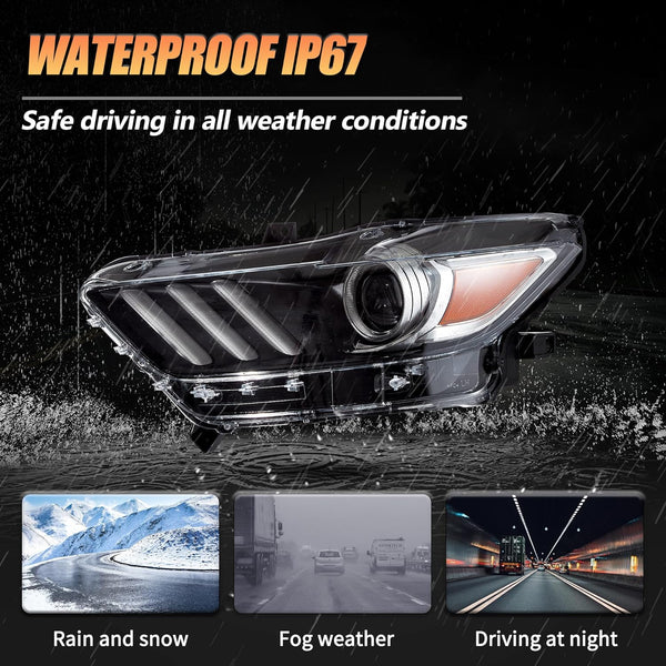 VLAND Headlights compatible with Mustang 2015 2016 2017, for RHD, LED DRL, Passenger & Driver Sides