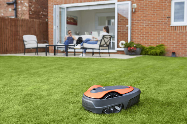 Flymo EasiLife 250 GO Robotic Lawn Mower - Cuts Up to 250 sq m, Ultra Quiet Mowing, Manicured Lawn, Bluetooth Application Control, Safety Sensors, Hose Washable, Lifestyle Functions, Orange and Grey