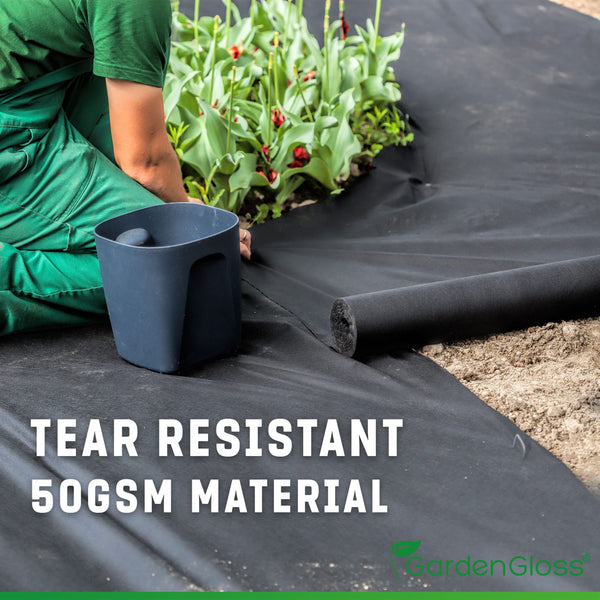 GardenGloss? 100m2 Weed Control Membrane (50gsm) - Water Permeable and Tearproof Weed Barrier Fabric - Weed Control Fabric with High UV-Stabilisation