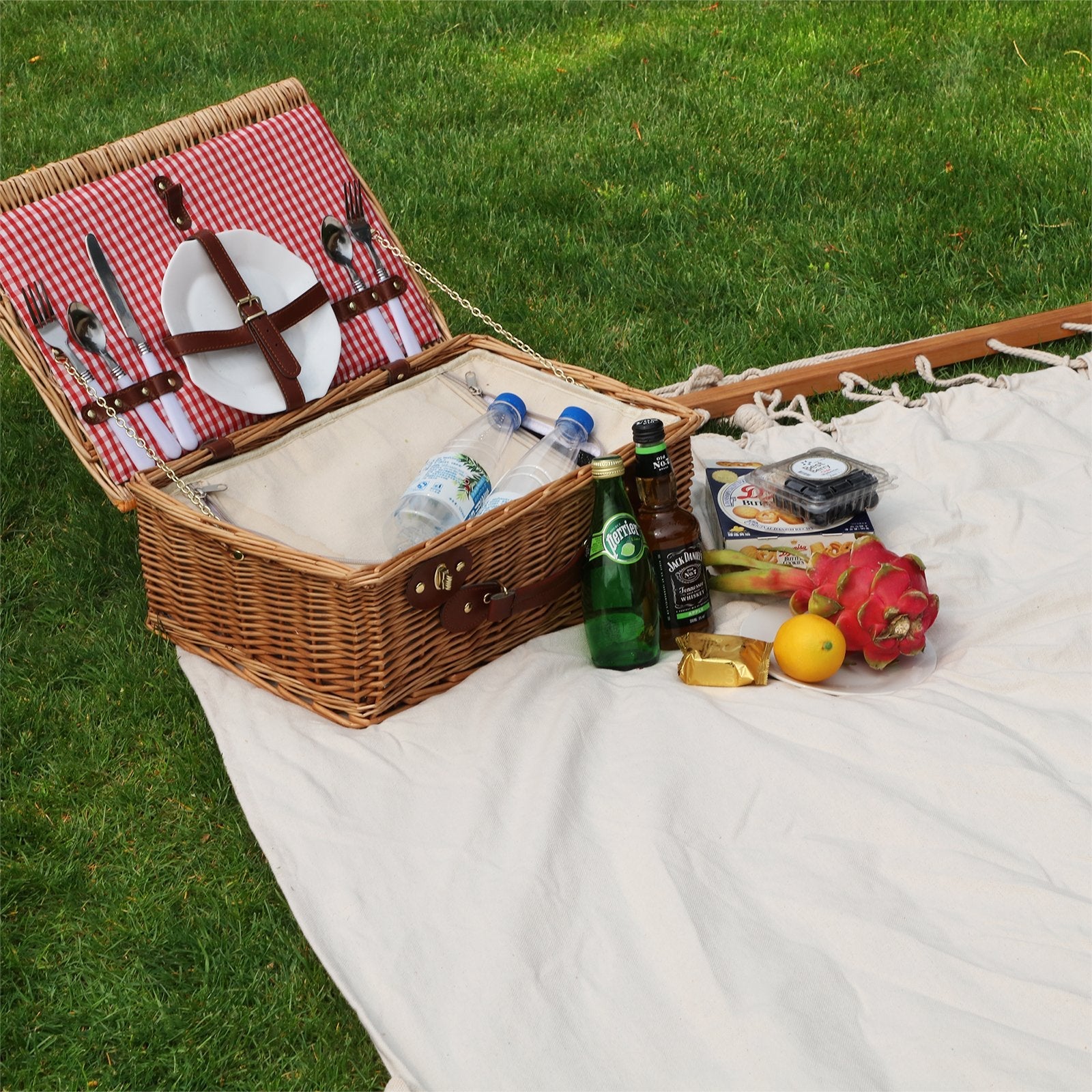 SONGMICS Double Hammock with 2 Pillows, Swing Bed Suitable for 2 Person, 70% Cotton, 210 x 150 cm, Load Capacity 300 kg, Beige GDC22M