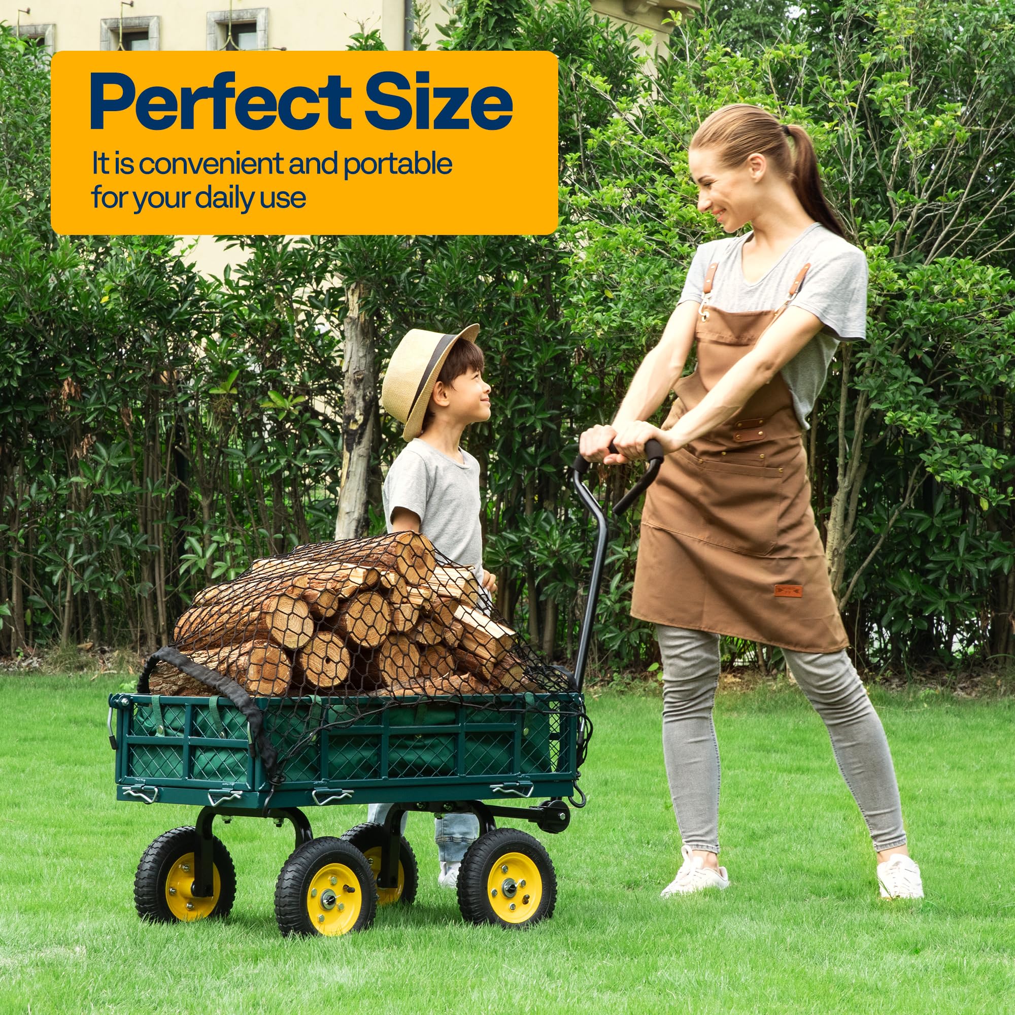 VIVOHOME Hand Trolley 400kg Capacity Durable Transport Cart with 10cm Pneumatic Tires and 180° Rotatable 80cm Handle Heavy Duty Metal Grids for Garden and Camping