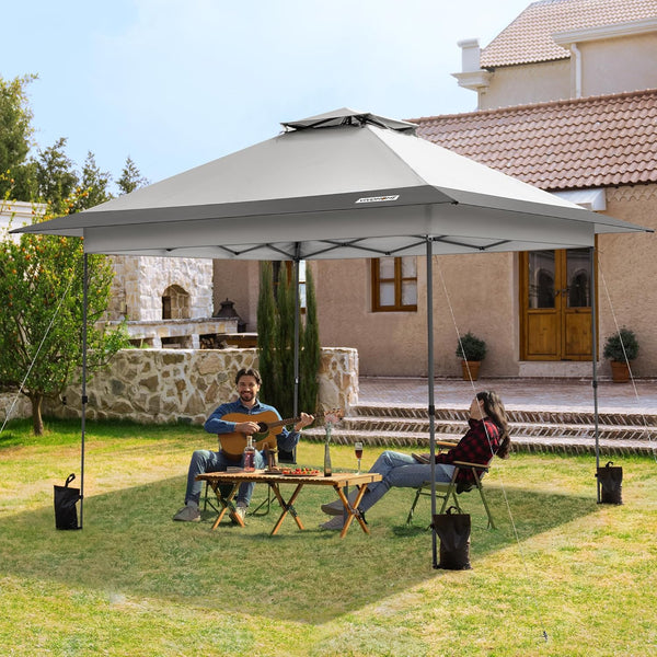 VIVOHOME Canopy Tent 3x3m Outdoor Shelter 2 Tiers Roof with Portable Wheel Carry Bag and 4 Sandbags Pop Up for Patio Garden Backyard