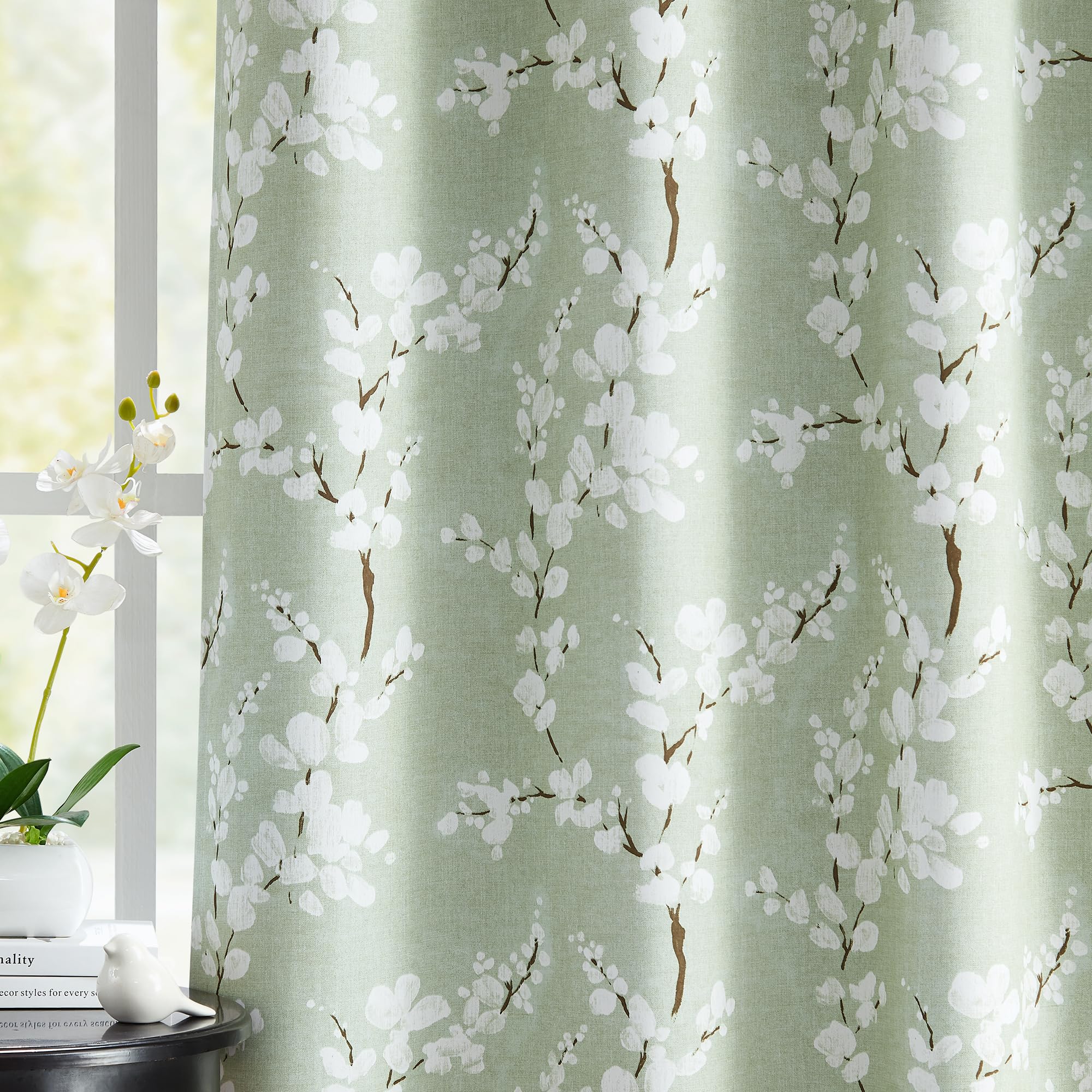 Fmfunctex Green Floral Blackout Curtains for Bedroom 90 inch Drop Eyelet Curtains for Living Room Nursary Blossom Thermal Insulated Window Curtain