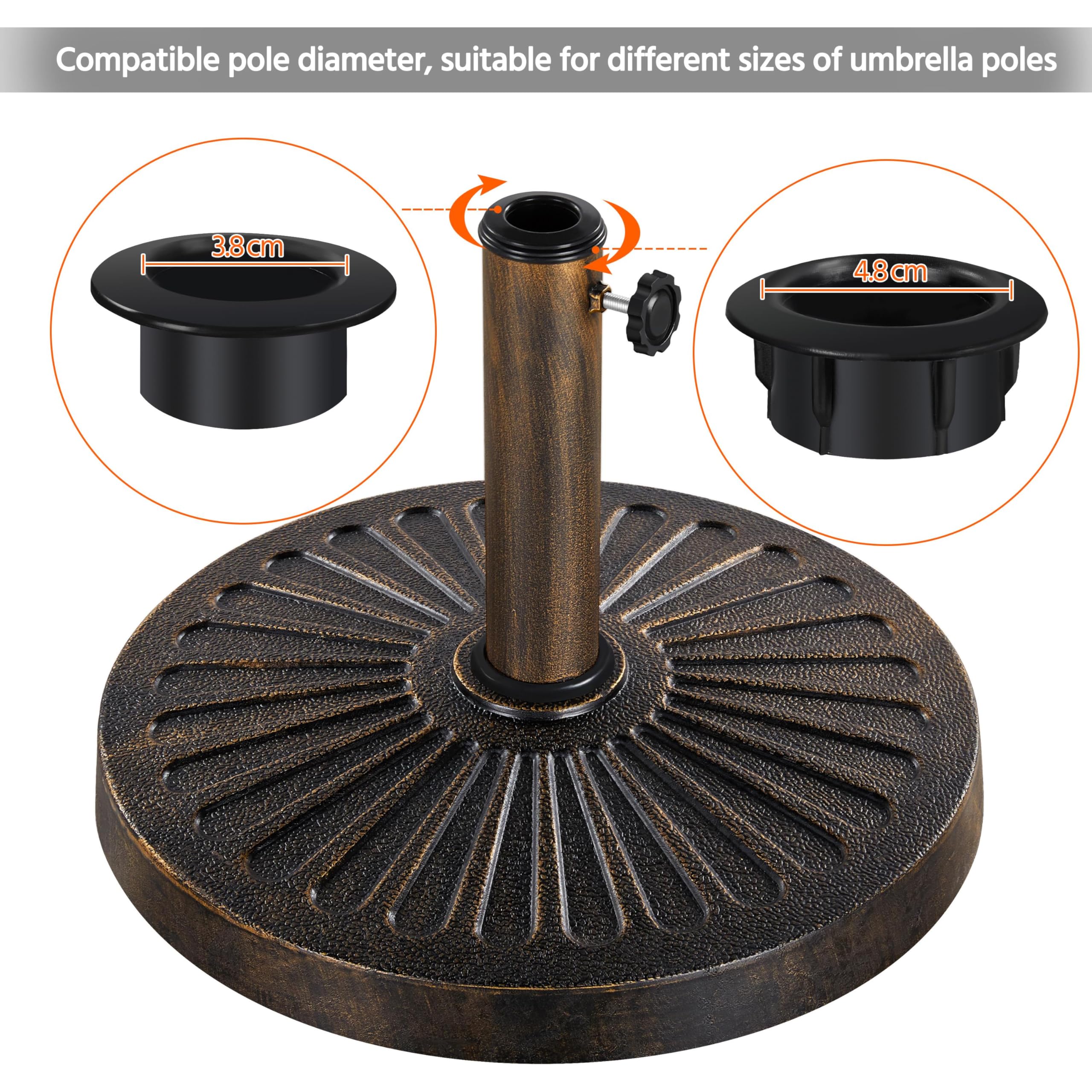 Yaheetech 10kg Patio Umbrella Stand Parasol Base Weight Heavy Duty Garden Parasol Stand Holder Round Iron Umbrella Base Stand Bronze