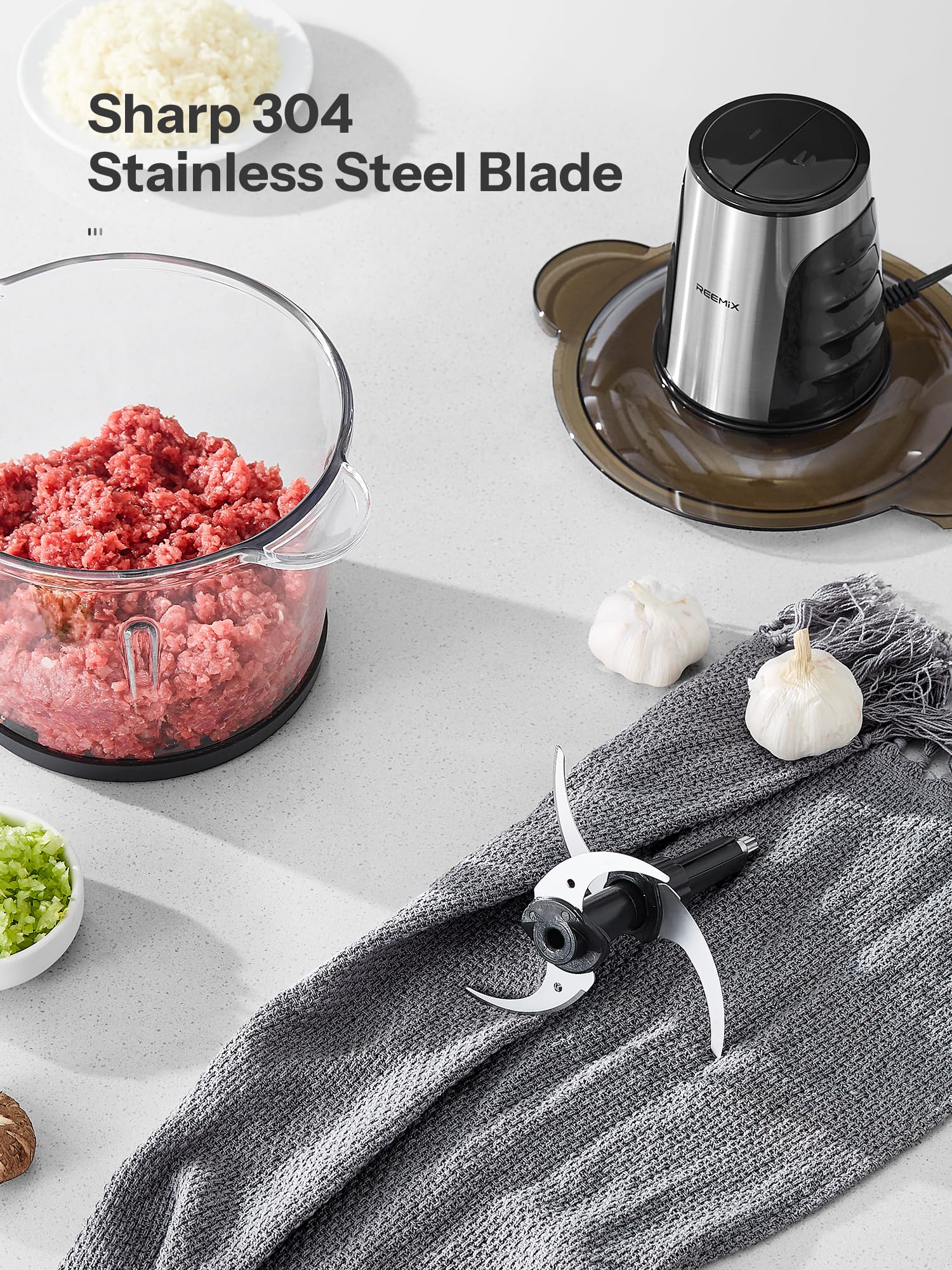 Food Processors with 2 Large Bowls (3L+3L), Mini Chopper Electric Food Chopper, 2 Speed, 1 Bi-Level Blades, Meat Mincer 500W Copper Motor for Baby