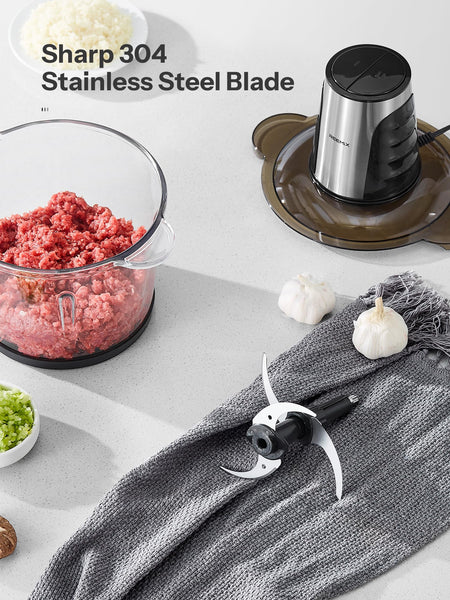 Food Processors with 2 Large Bowls (3L+3L), Mini Chopper Electric Food Chopper, 2 Speed, 1 Bi-Level Blades, Meat Mincer 500W Copper Motor for Baby