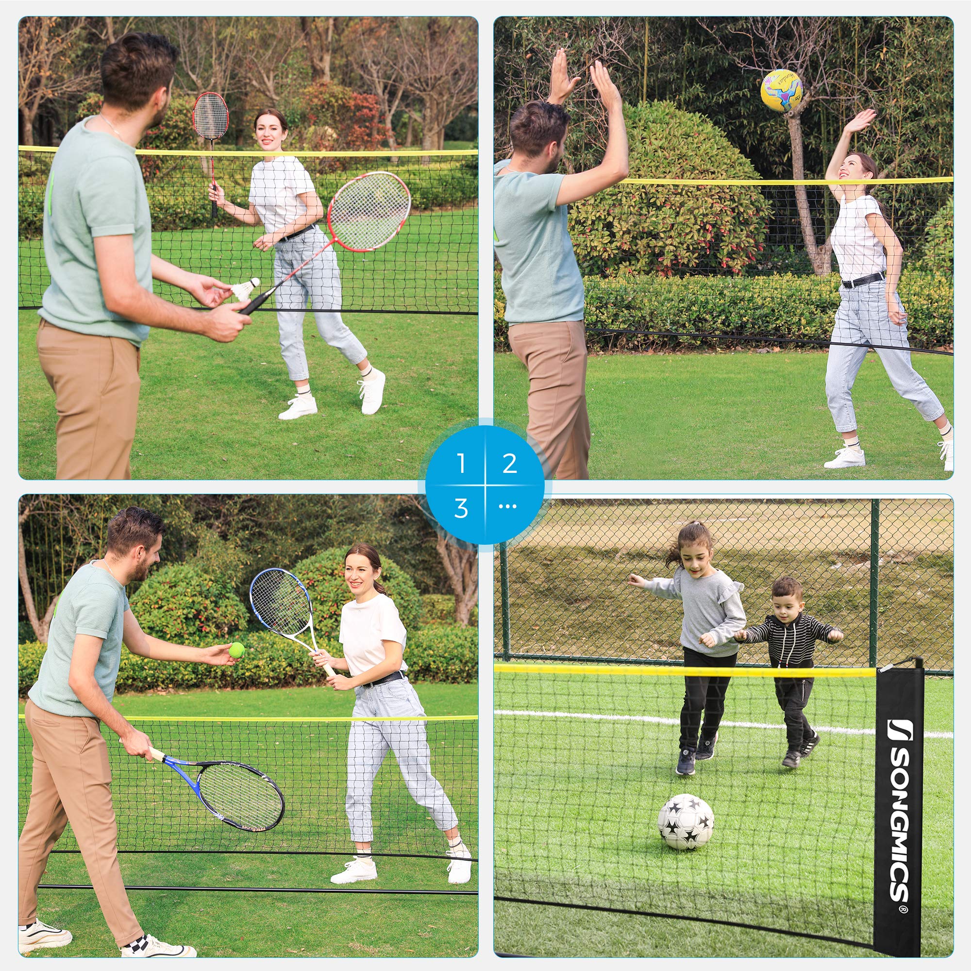 SONGMICS 3 m Badminton Net, Volleyball Net, Adjustable Poles Height, Portable Set for Tennis
