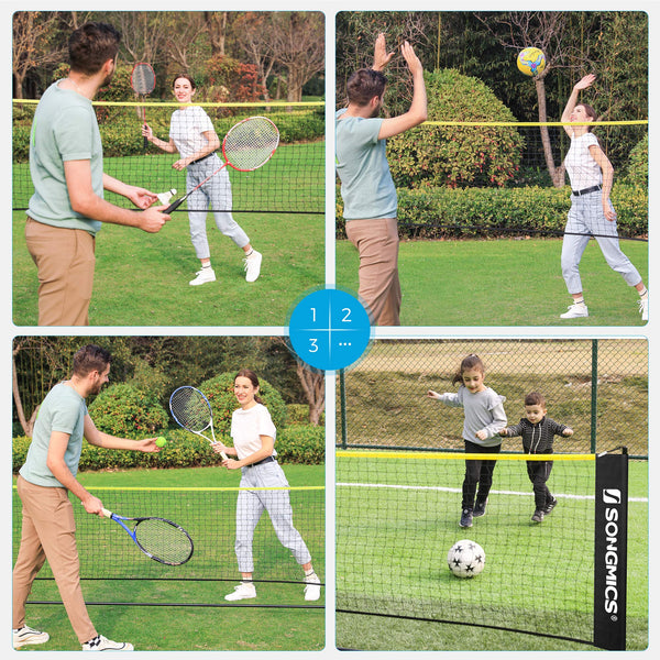 SONGMICS 3 m Badminton Net, Volleyball Net, Adjustable Poles Height, Portable Set for Tennis